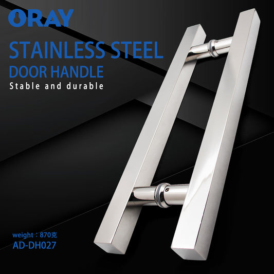 Modern Luxury H-Shape Square Tube Stainless Steel Glass Entrance Door Handle Black/Silver Flush Mount Pull for Hotels AD-DH020 - Oray Hardware