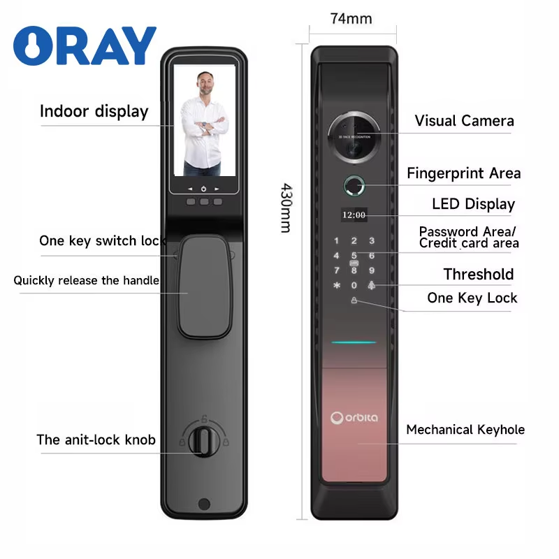 Home Office Household Room Waterproof Fir-proof 3D Face Recognition Remote Control Smart Door Lock with Camera Doorbell - Oray Hardware