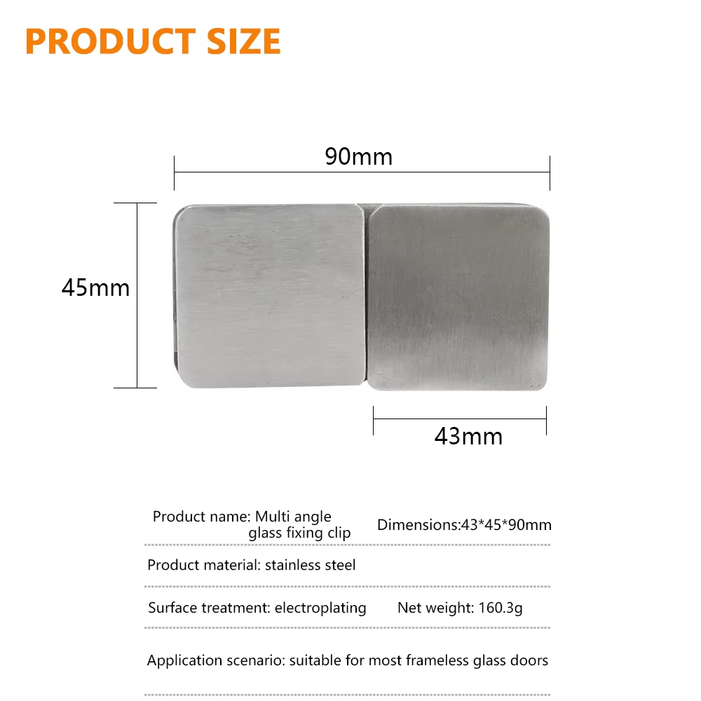Drilled Bracket Panel Wall Clip Shower Bracket Shower Glass Clip 304 Stainless Steel Square Frameless Glass Clamp Connector - Oray Hardware