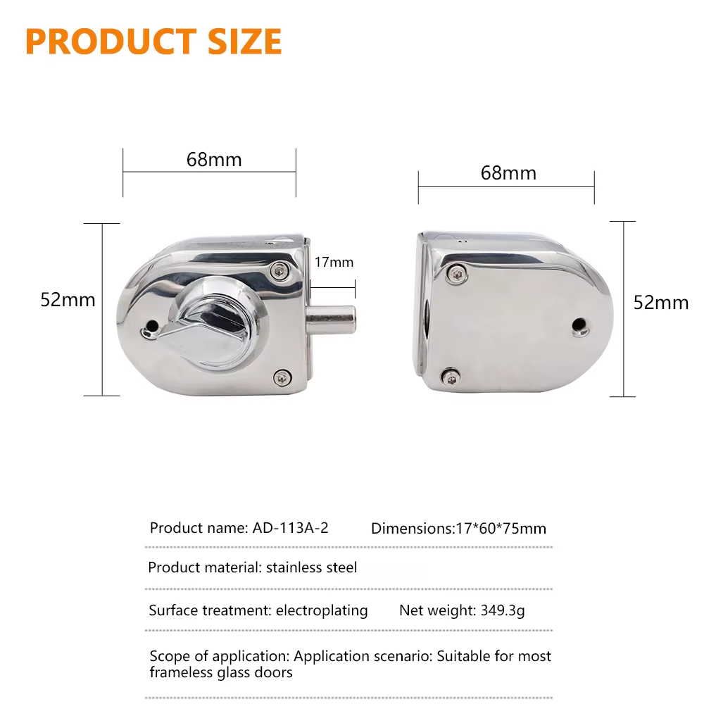 Office Building/ Apartment Bathroom Frameless Glass Door Double Side with Stainless Steel 304 Cover Central Glass Door Lock - Oray Hardware