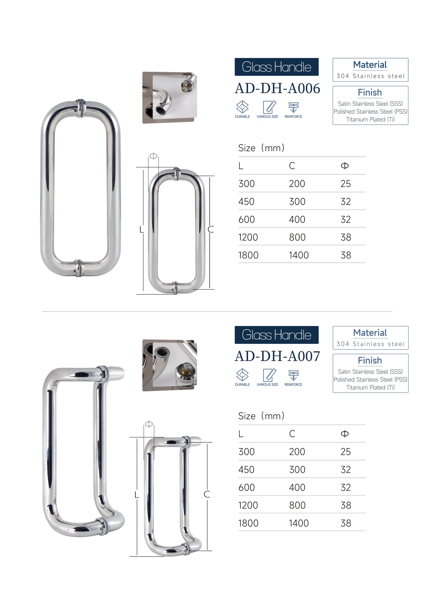 Modern Design Glass Door Handle Easy Installation Hotel Bathroom Shower Cabin Handle Stainless Shower Door Handle Tubular - Oray Hardware