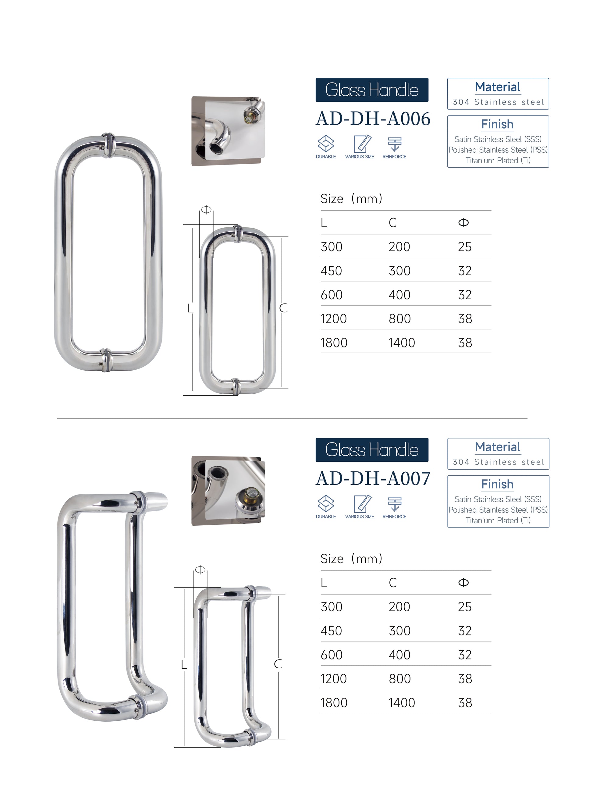Modern Design Glass Door Handle Easy Installation Hotel Bathroom Shower Cabin Handle Stainless Shower Door Handle Tubular - Oray Hardware