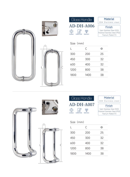 Modern Design Glass Door Handle Easy Installation Hotel Bathroom Shower Cabin Handle Stainless Shower Door Handle Tubular - Oray Hardware