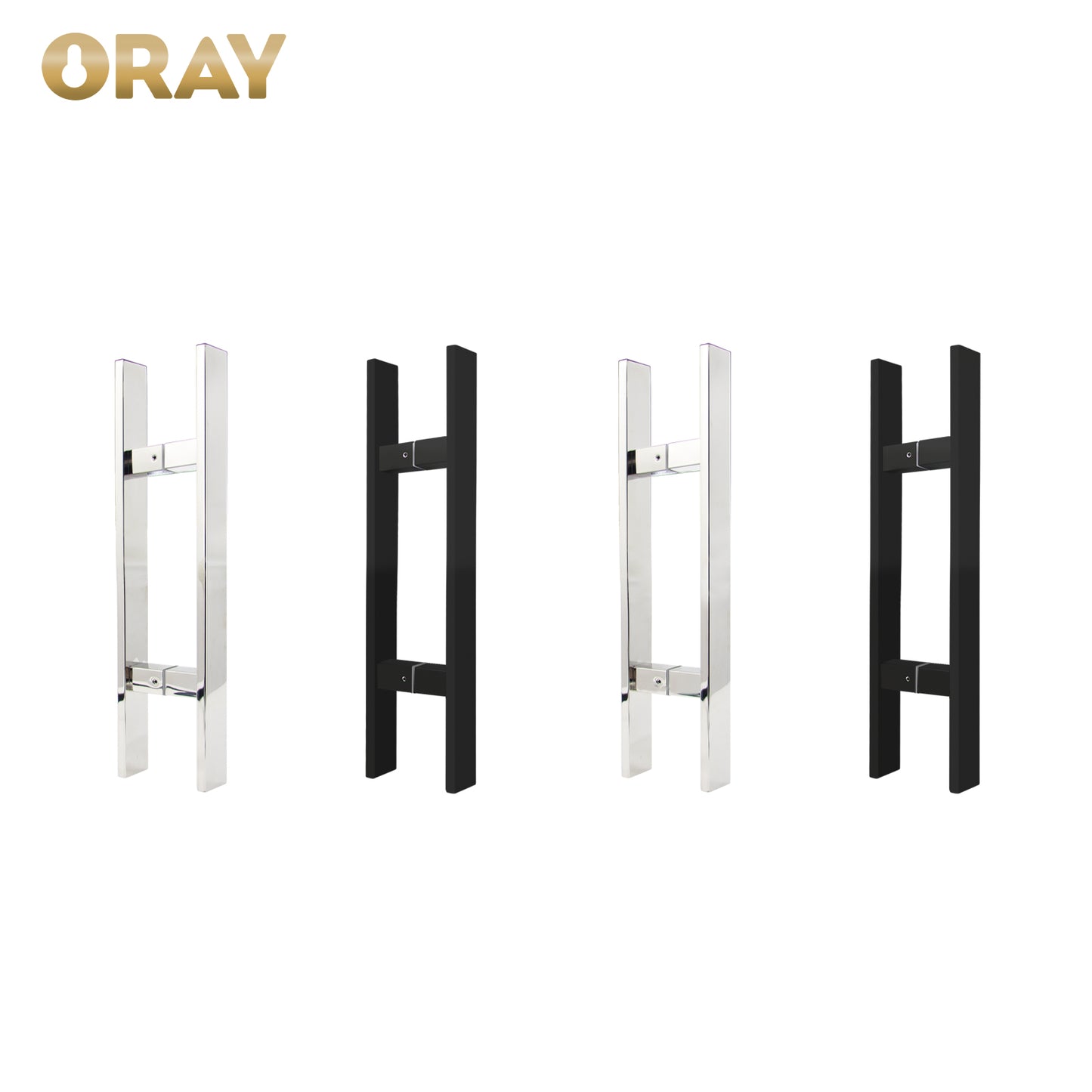 Modern Luxury H-Shape Square Tube Stainless Steel Glass Entrance Door Handle Black/Silver Flush Mount Pull for Hotels AD-DH019 - Oray Hardware