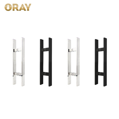 Modern Luxury H-Shape Square Tube Stainless Steel Glass Entrance Door Handle Black/Silver Flush Mount Pull for Hotels AD-DH019 - Oray Hardware