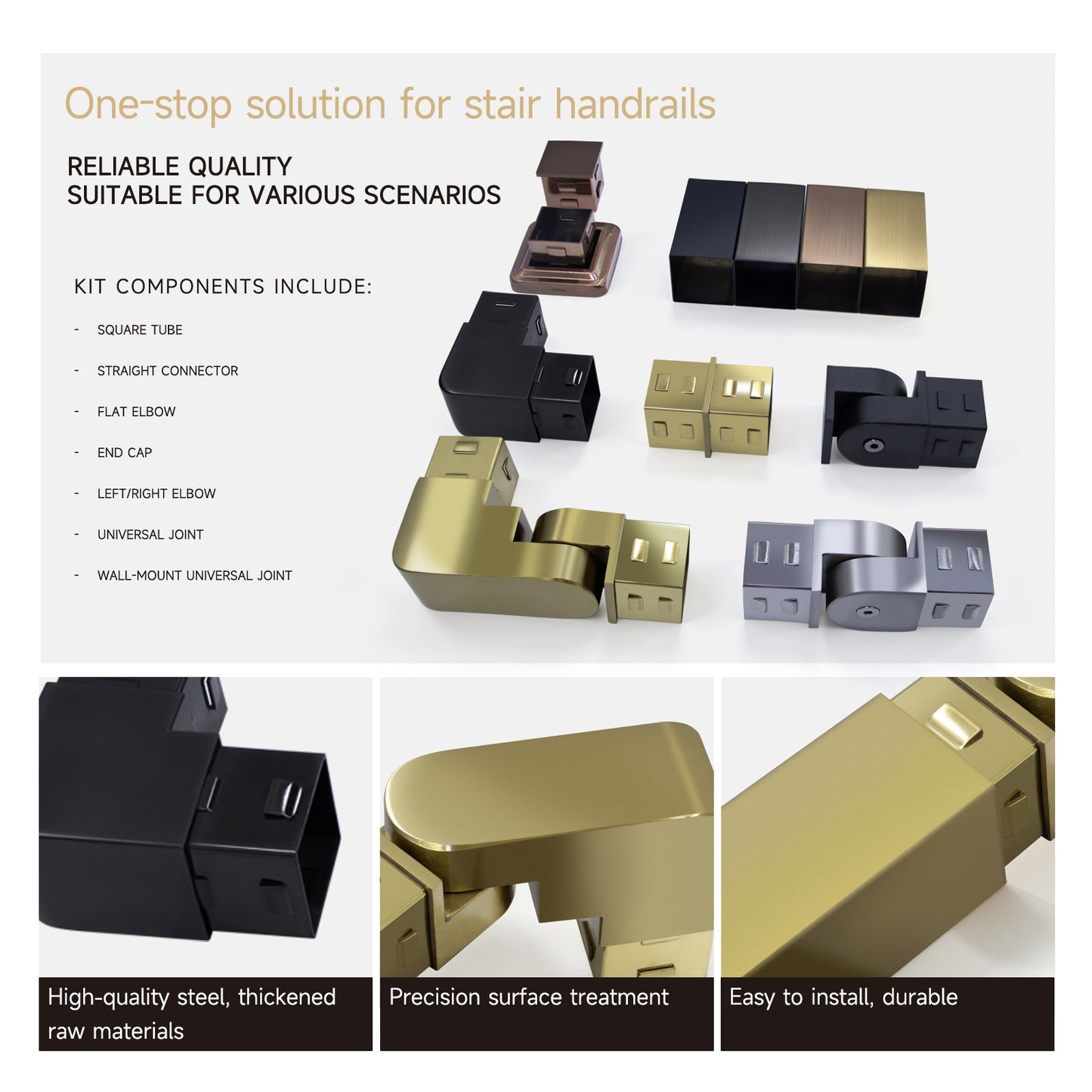 Stair Balustrade Fitting Adjustable Connector Pipe Staircase Handrail Square Tube