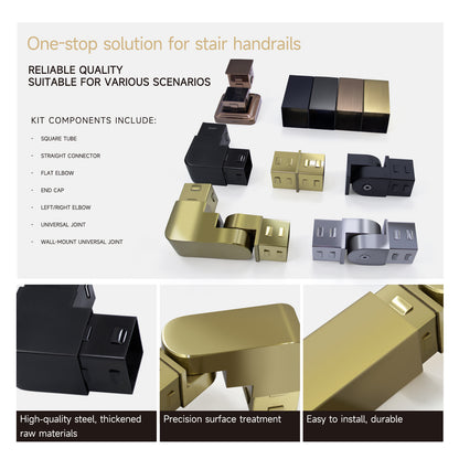Stair Balustrade Fitting Adjustable Connector Pipe Staircase Handrail Square Tube