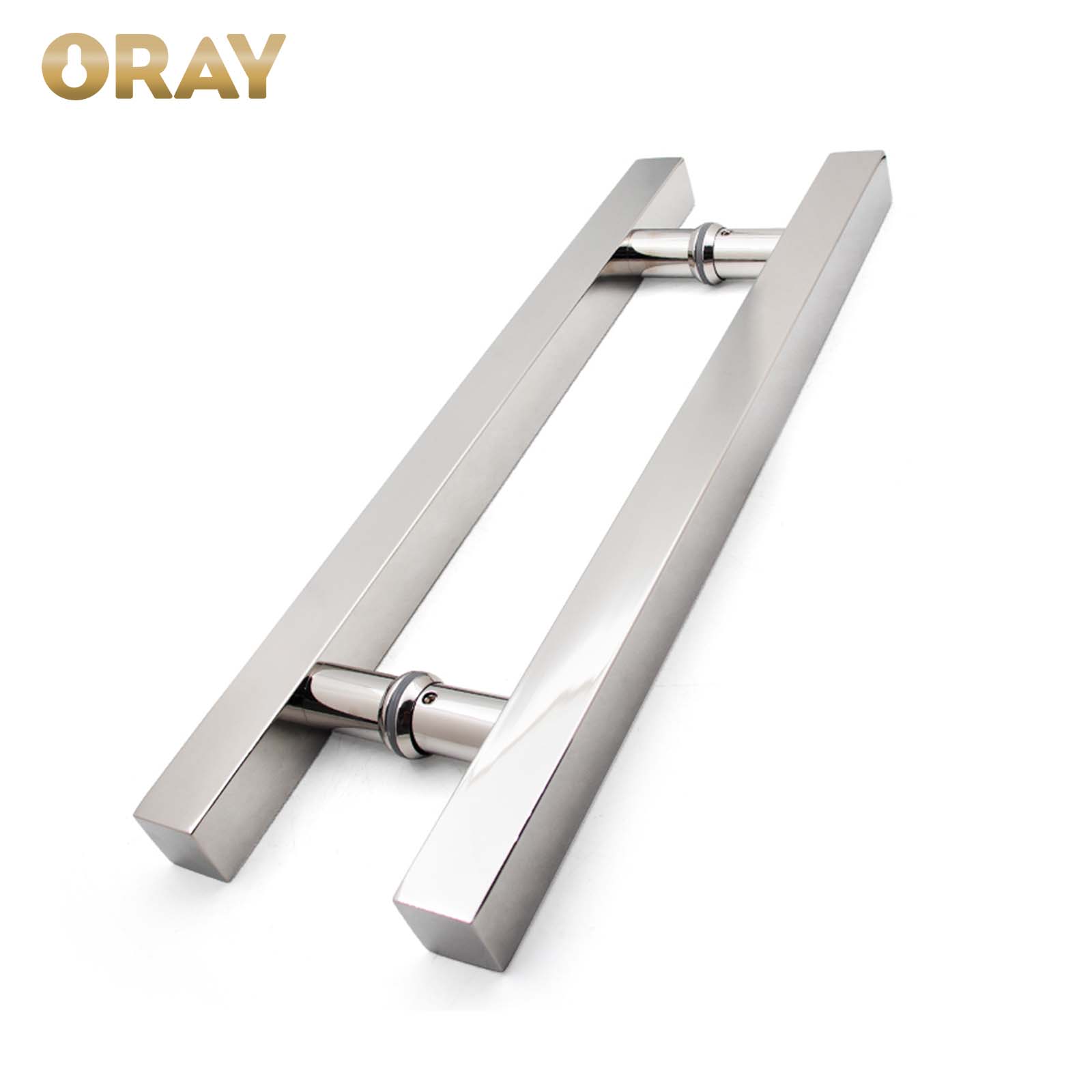 Modern Luxury H-Shape Square Tube Stainless Steel Glass Entrance Door Handle Black/Silver Flush Mount Pull for Hotels AD-DH020 - Oray Hardware