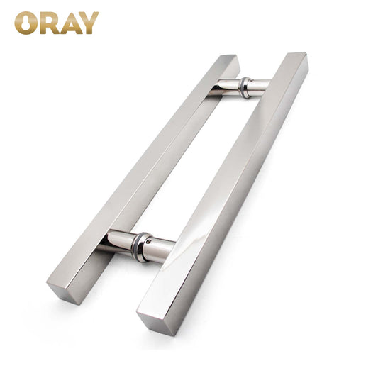 Modern Luxury H-Shape Square Tube Stainless Steel Glass Entrance Door Handle Black/Silver Flush Mount Pull for Hotels AD-DH020 - Oray Hardware