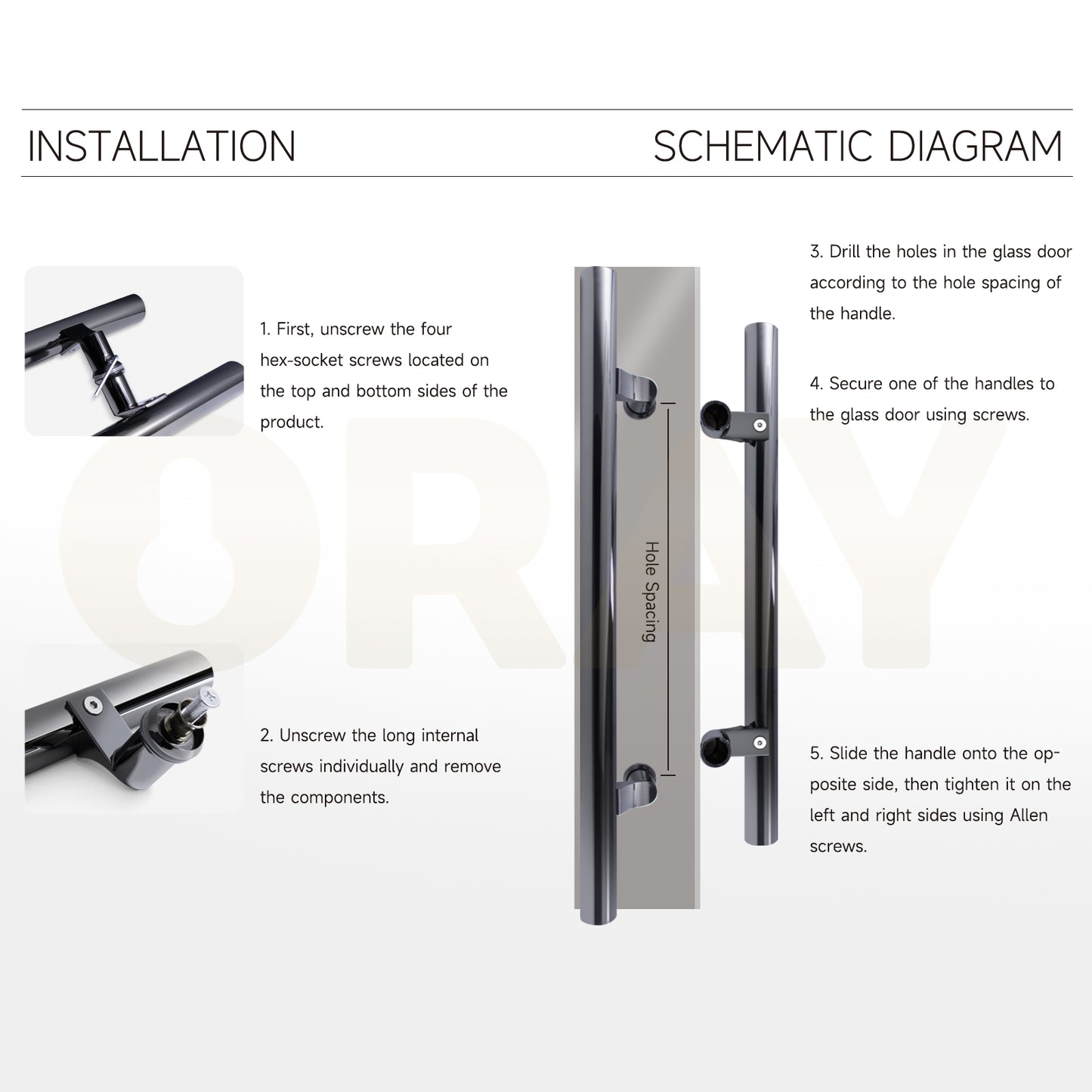 1000cm Long H Shape Glass Door Handle Luxury Round Tube Pull Handle - Oray Hardware