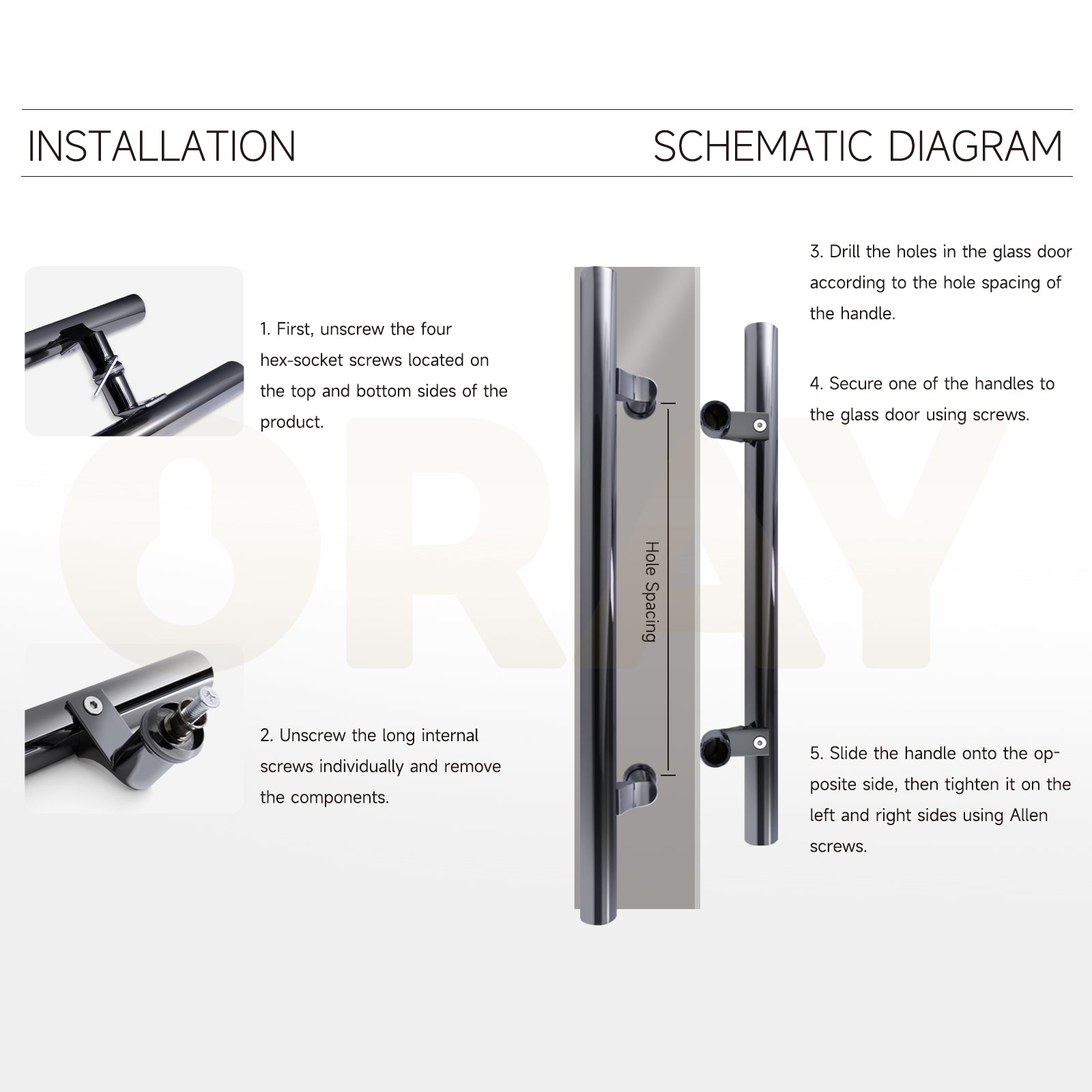 1000cm Long H Shape Glass Door Handle Luxury Round Tube Pull Handle - Oray Hardware