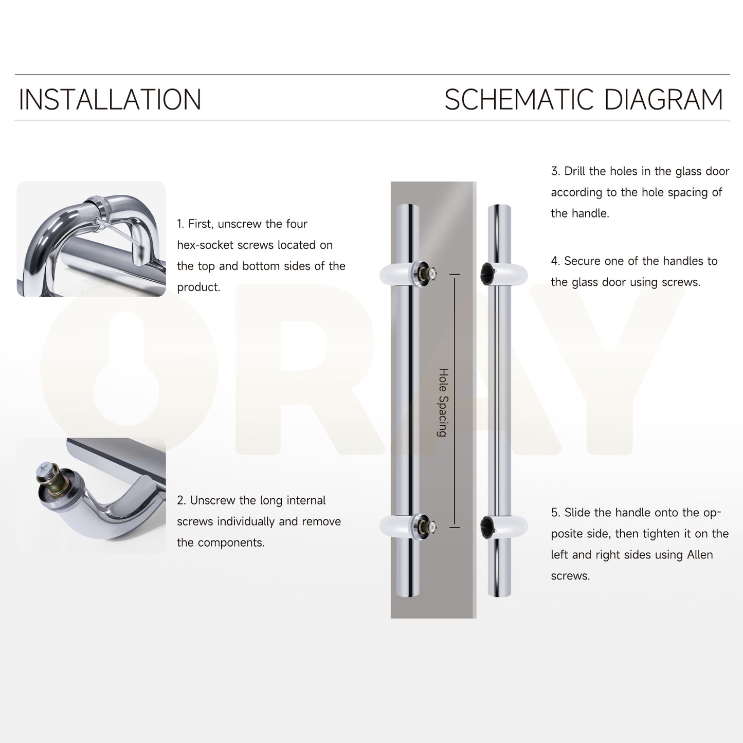 Double Side Stainless Steel Push Pull Glass Door Handle  for Hotel Entrance Door - Oray Hardware