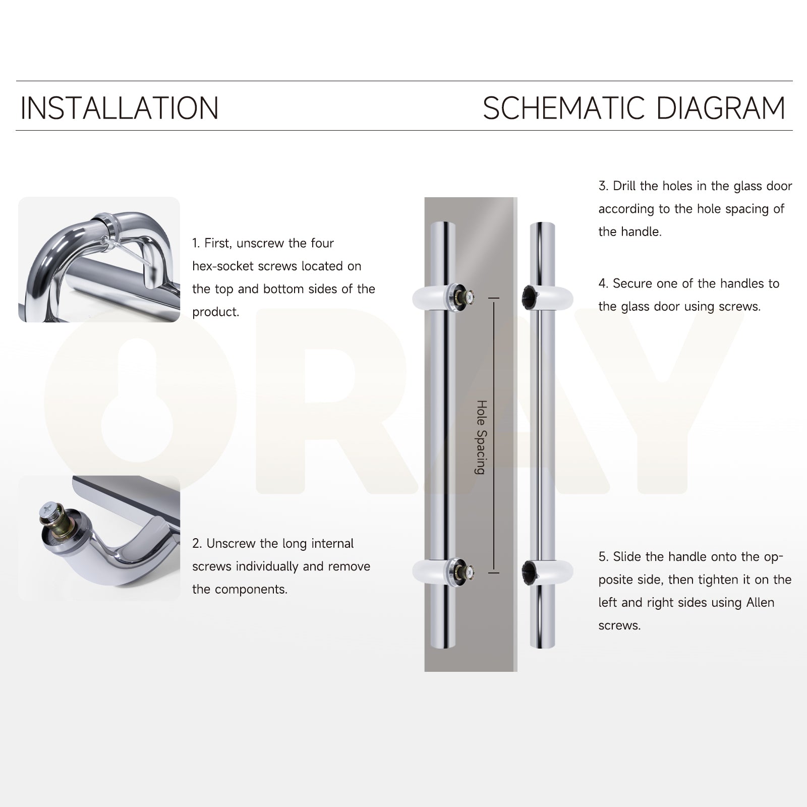 Double Side Stainless Steel Push Pull Glass Door Handle  for Hotel Entrance Door - Oray Hardware