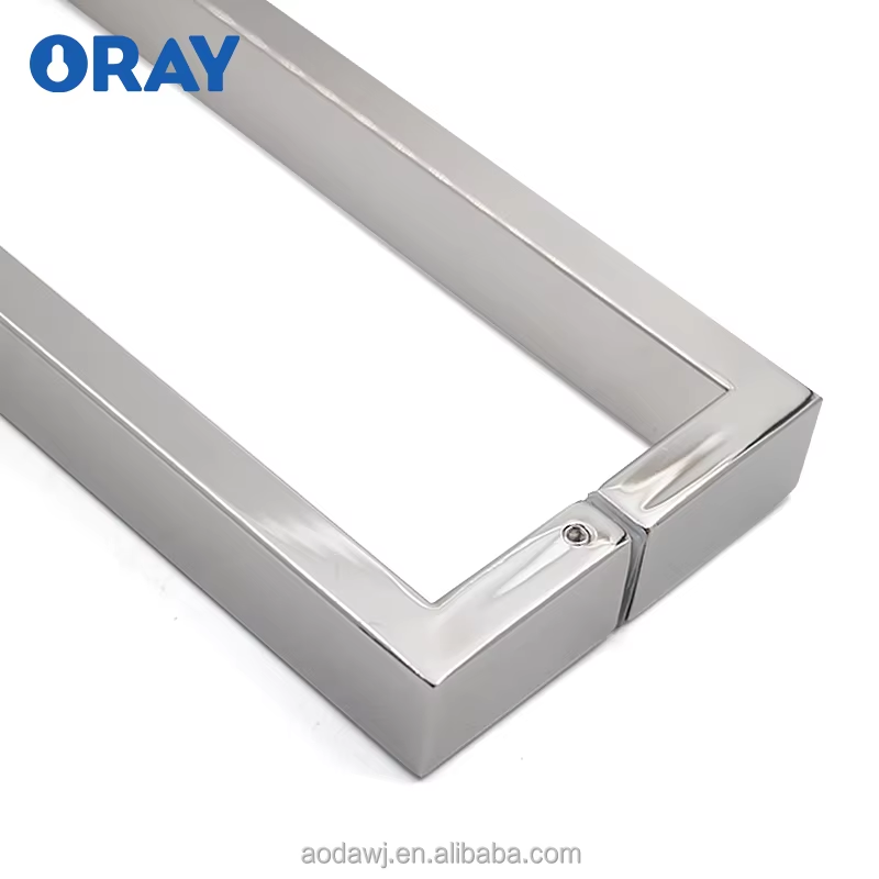 Frameless Glass Office Shower Room Stainless Steel Polished Chrome Rectangular Pipe Door Handle - Oray Hardware