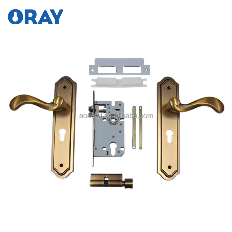Wooden Door Lock and  Handle Yellow Bronze Colored Kirsite Silent Door Opening Quiet Life High Quality Z6058-Z30 - Oray Hardware
