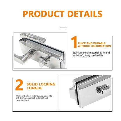 Frameless Glass Door Lock with Lever Handle Mortise Lock SS304 Door Lock Set with Brass Cylinder - DoorLockMaster