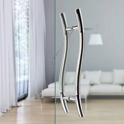 Hardware Bathroom Shower Interior S Shaped 201 or 304 Stainless Steel Double Sided Push Pull  Frameless Glass Door Handle - Oray Hardware