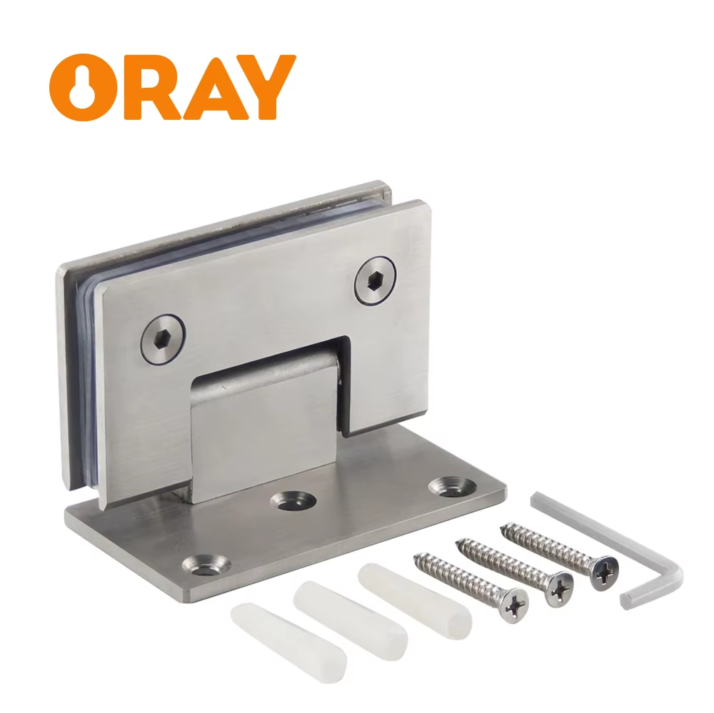Adjustable Soft Close Office Bathroom 90 Degree Glass to Wall Circular Corner Brass Glass Shower Hinges - Oray Hardware