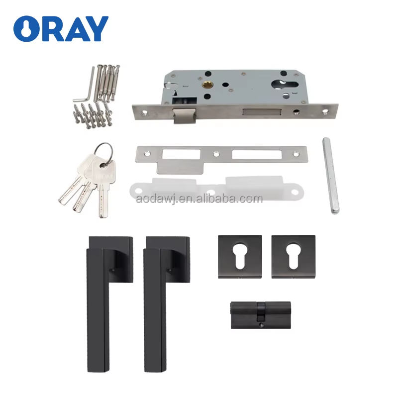 Wooden Door Lock and  Handle Matte Black Colored Semi Matte Brushed High Quality Zinc Alloy K6-Z99 - Oray Hardware