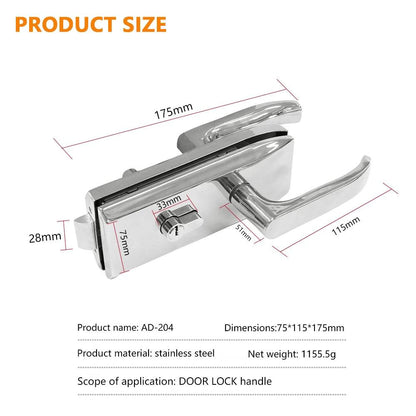 Frameless Glass Door Lock with Lever Handle Mortise Lock SS304 Door Lock Set with Brass Cylinder - DoorLockMaster