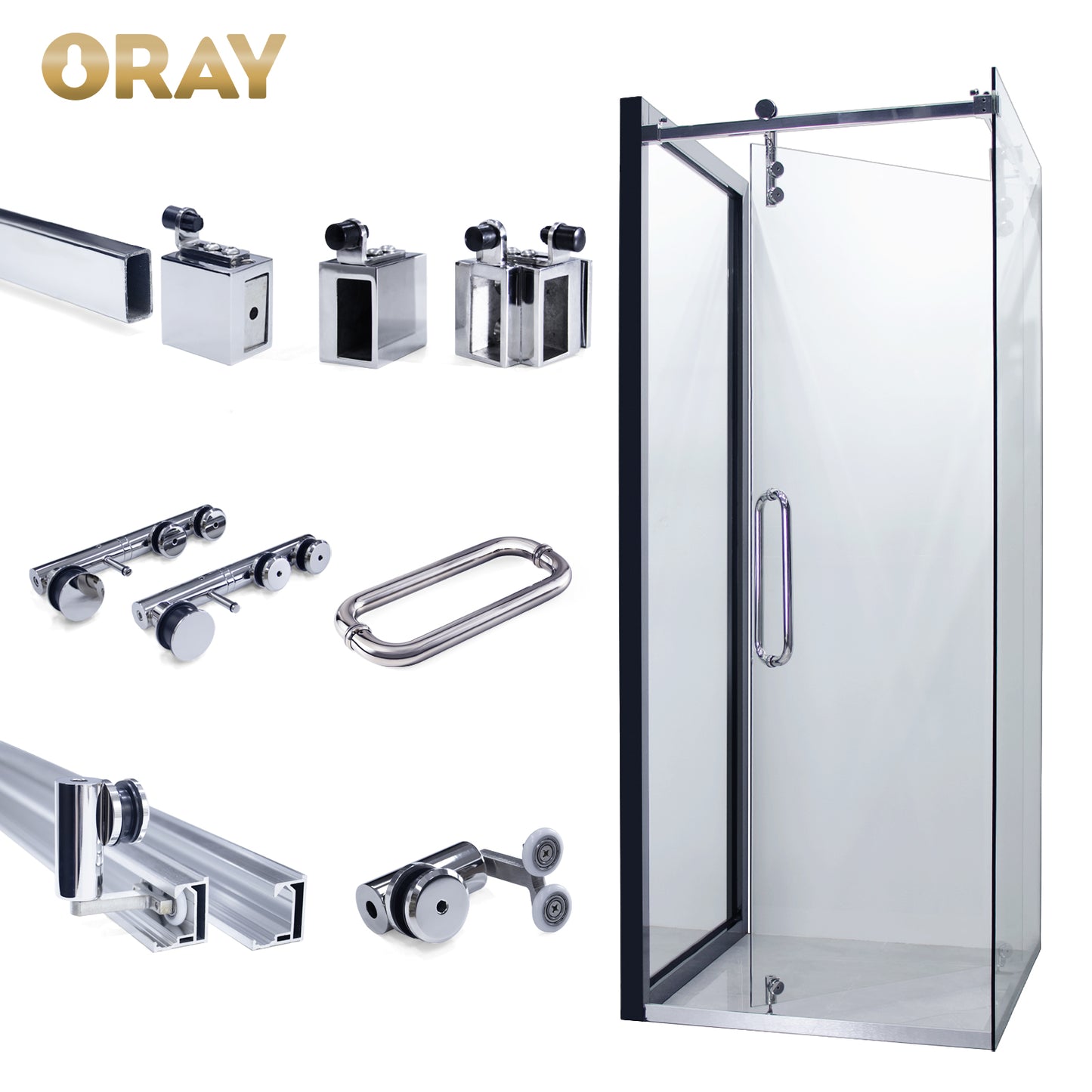 Modern Design Glass Door Handle Easy Installation Hotel Bathroom Shower Cabin Handle Stainless Shower Door Handle Tubular - Oray Hardware