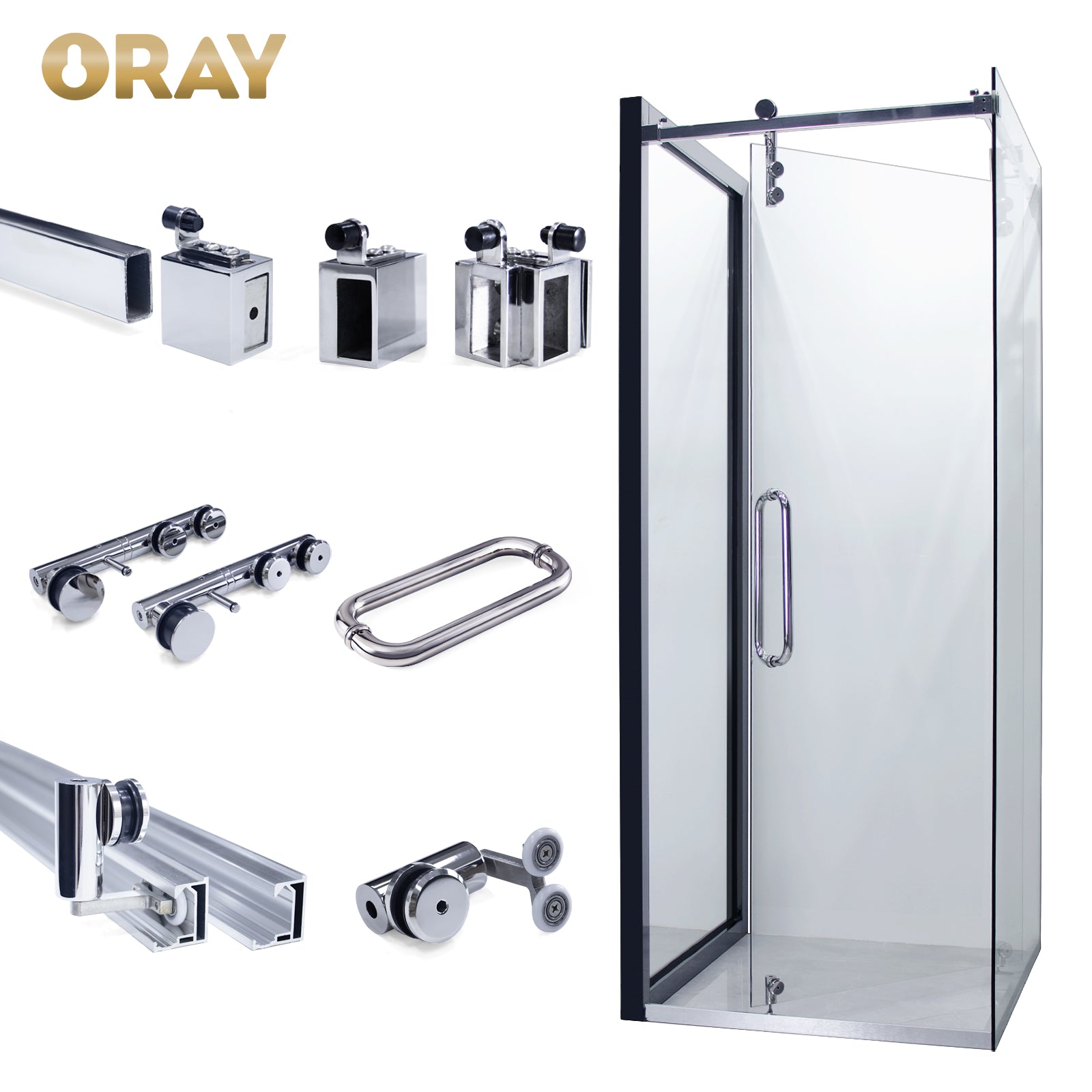 Modern Design Glass Door Handle Easy Installation Hotel Bathroom Shower Cabin Handle Stainless Shower Door Handle Tubular - Oray Hardware